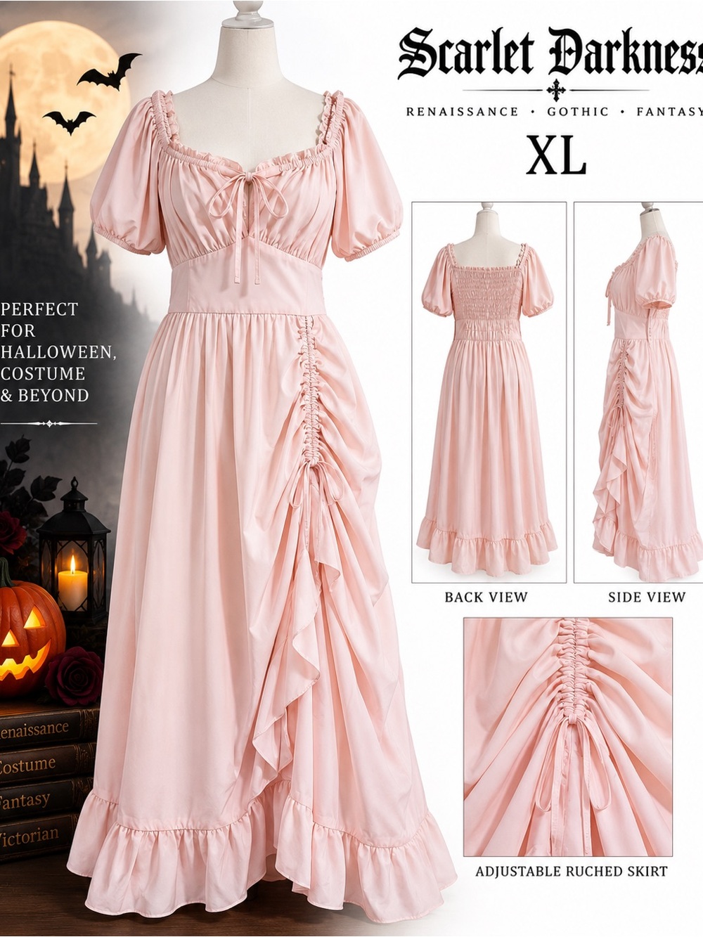 Scarlet Darkness XL Blush Pink Renaissance Victorian Ruched Maxi Costume Dress